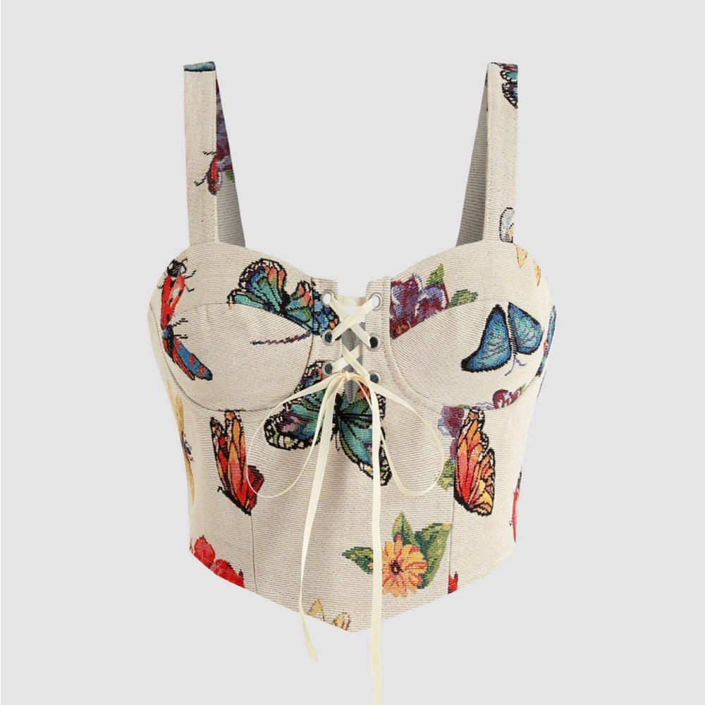 Colorful Butterfly Lace Tank Top